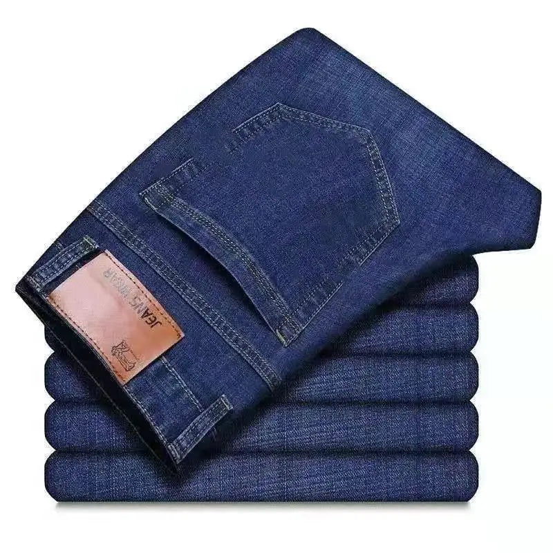 Men's Plus Size Stretch Denim Jeans – Loose Fit, High Waist, Blue
