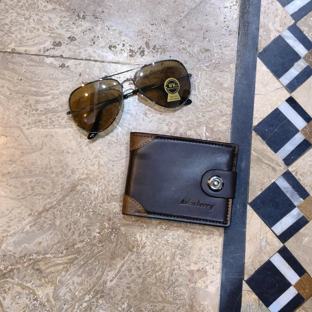 Modren Style Men's Leather Wallet Free Glasses