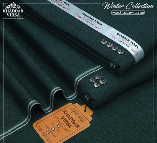 Premium Green Plain Khaddar Suit – Unstitched Winter Collection