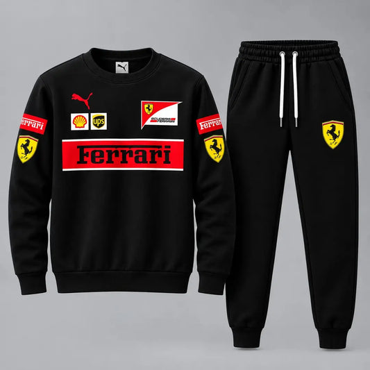 Men's Black Ferrari Printed  Fleece Sweatshirt Track Suit – Men’s Premium Casual Style
