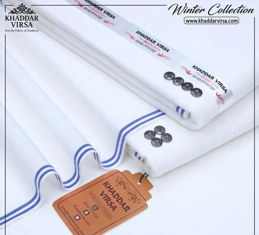 Premium White Plain Khaddar Suit – Unstitched Winter Collection