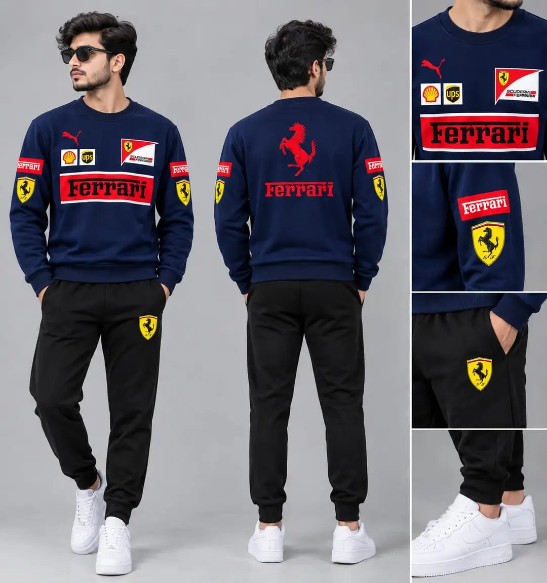 Ferrari Printed Grey Fleece Sweatshirt Track Suit – Men’s Premium Casual Style