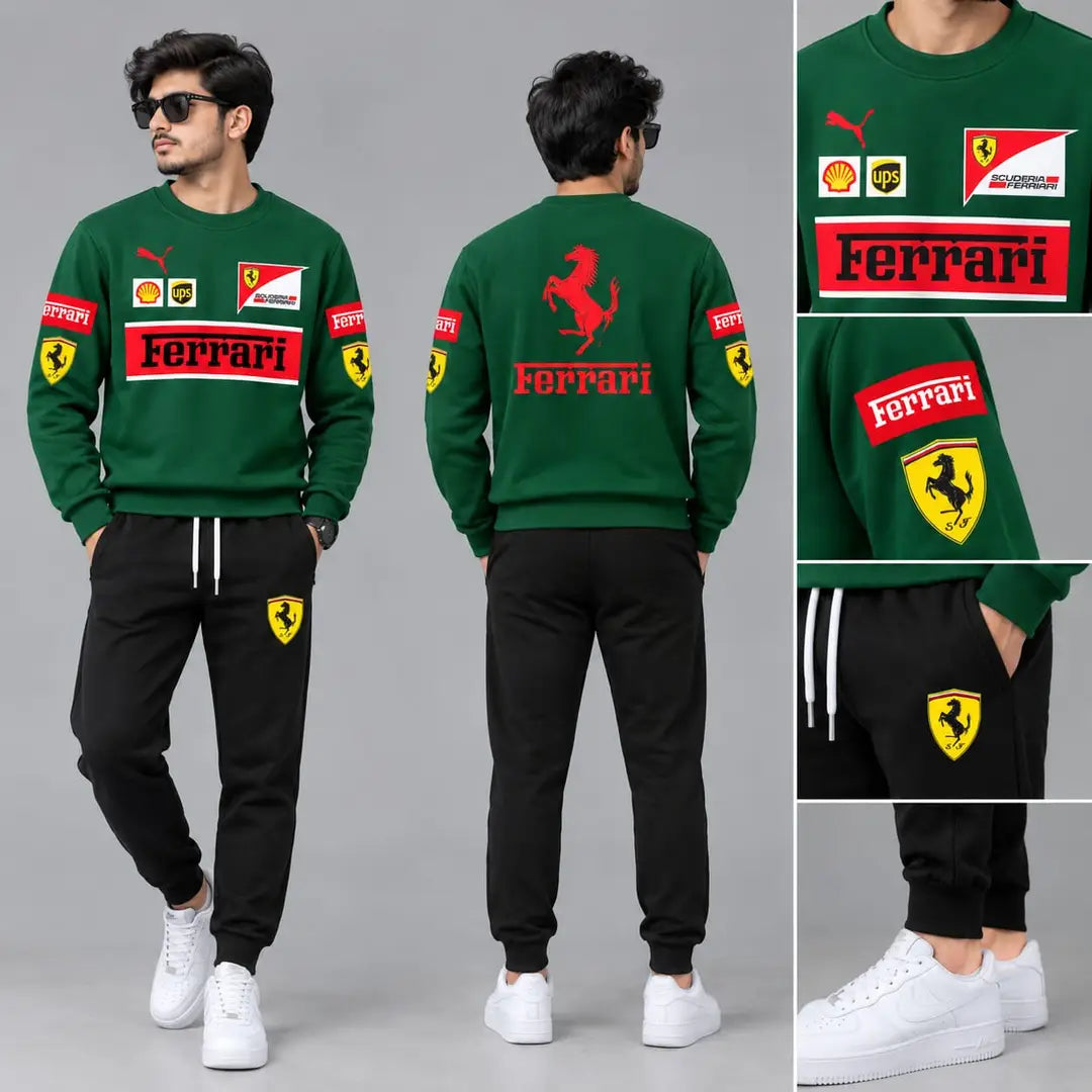 Ferrari Printed Grey Fleece Sweatshirt Track Suit – Men’s Premium Casual Style