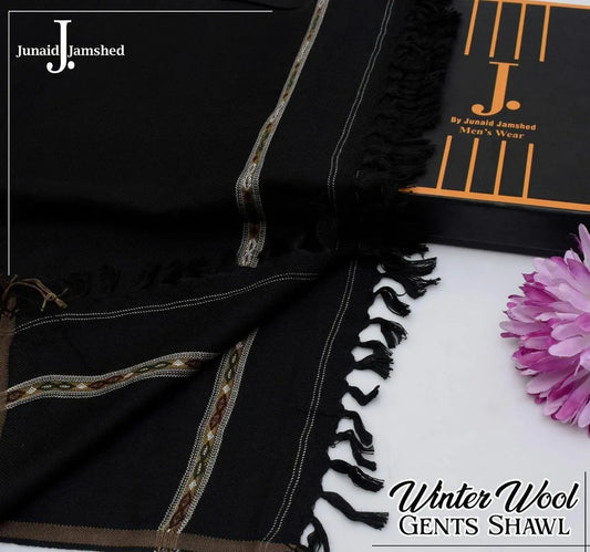 J. Winter Wool Gents Shawl – Black& White , 3 Yard, Plain with Fringed Edges