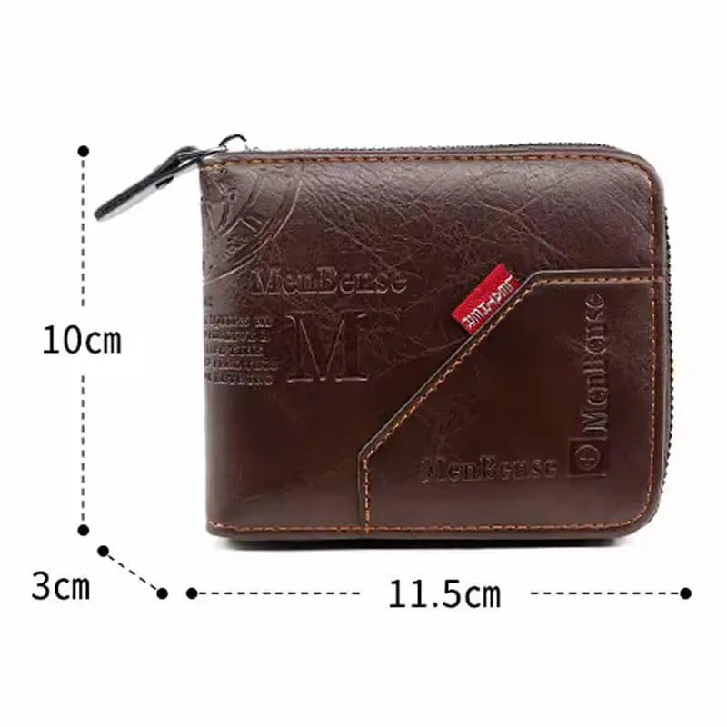 Men's Zipper Wallet Brown Black Leather M Logo