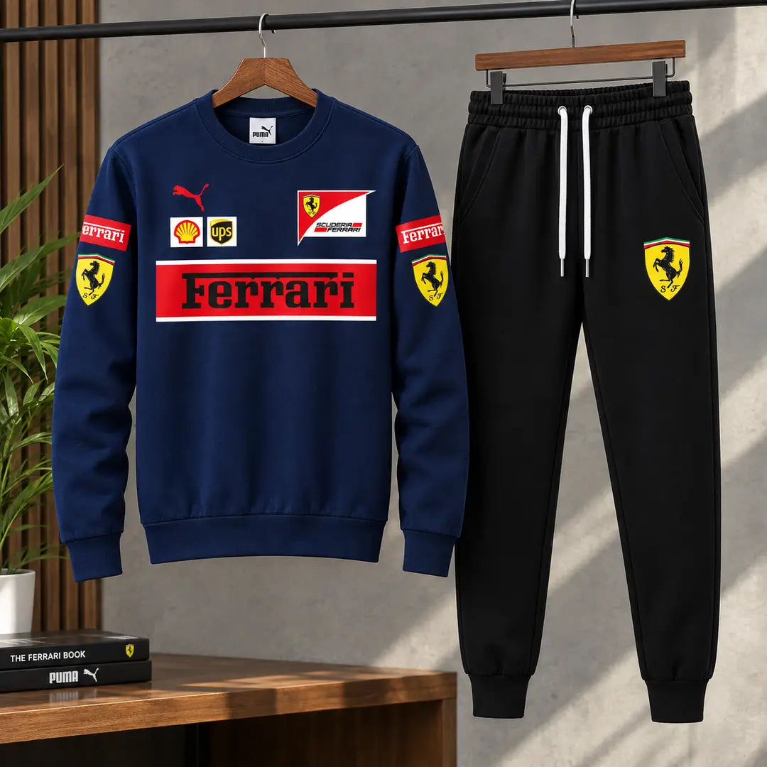 Ferrari Printed Grey Fleece Sweatshirt Track Suit – Men’s Premium Casual Style