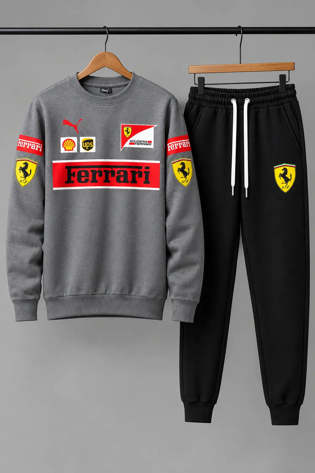 Ferrari Printed Grey Fleece Sweatshirt Track Suit – Men’s Premium Casual Style