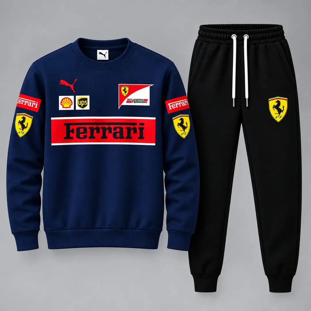 Ferrari Printed Grey Fleece Sweatshirt Track Suit – Men’s Premium Casual Style