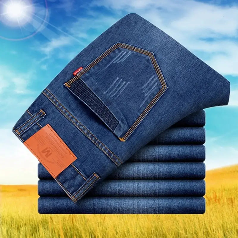 Men's Plus Size Stretch Denim Jeans – Loose Fit, High Waist, Blue