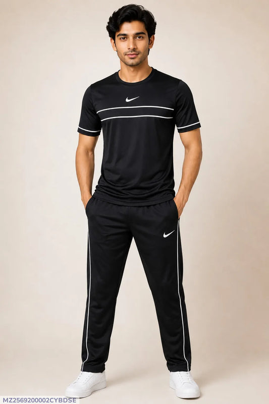2 Pcs Men's Fleece Plain Track Suit - Black
