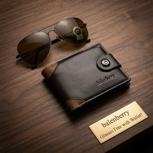 Modren Style Men's Leather Wallet Free Glasses