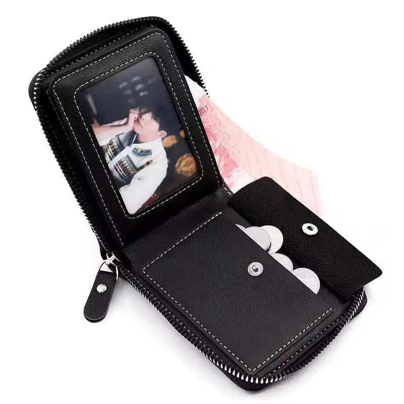 Men's Zipper Wallet Brown Black Leather M Logo