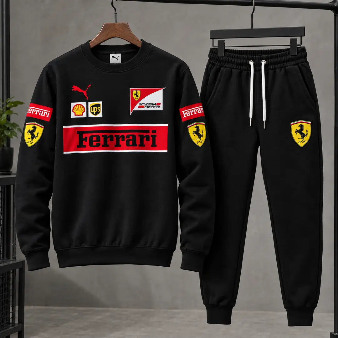 Men's Black Ferrari Printed  Fleece Sweatshirt Track Suit – Men’s Premium Casual Style