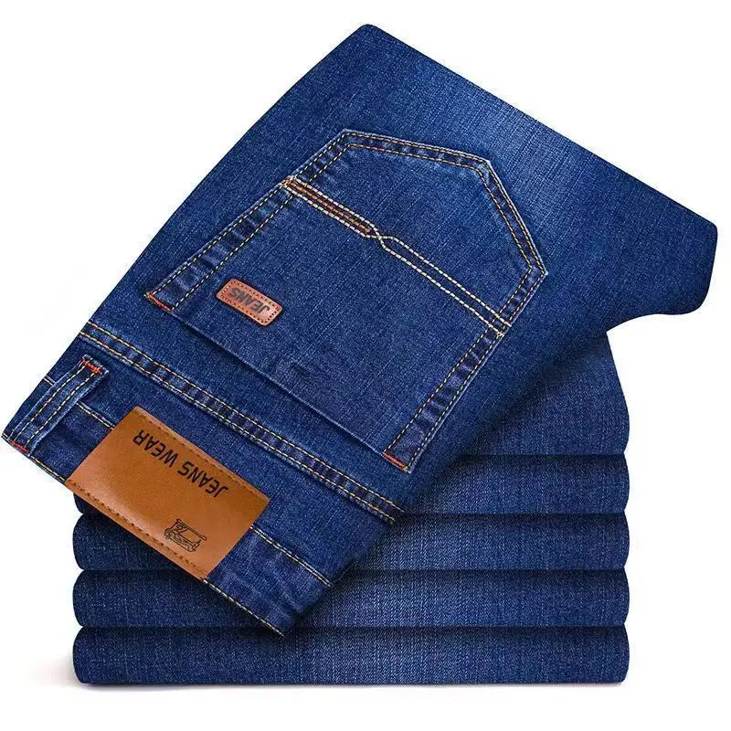 Men's Plus Size Stretch Denim Jeans – Loose Fit, High Waist, Blue