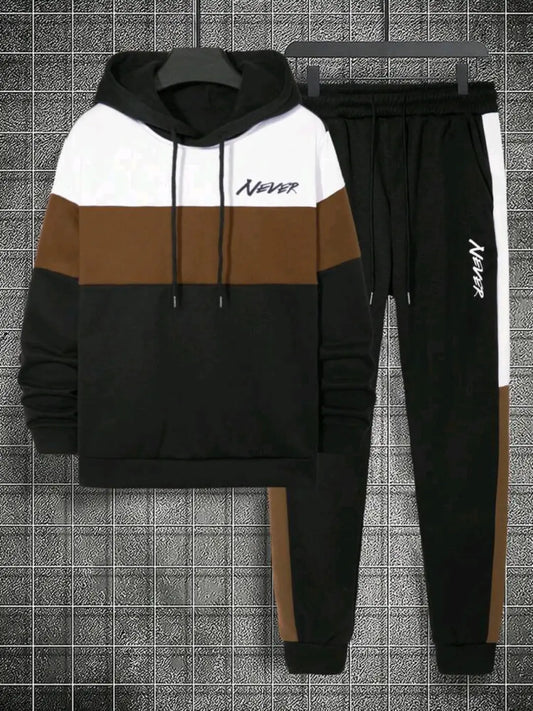 🔥 Men's Fleece Printed Hoodie Track Suit – 2 Piece Winter Set