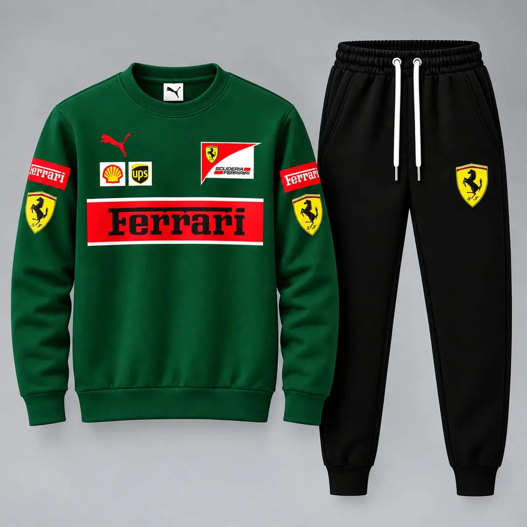 Ferrari Printed Grey Fleece Sweatshirt Track Suit – Men’s Premium Casual Style