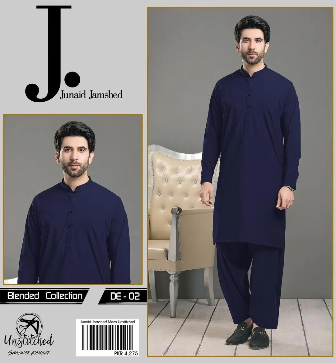 Men Navy Blue Wash & Wear Suit J. Unstitched Collection