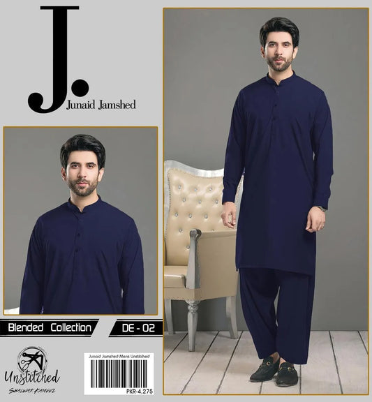 Men Navy Blue Wash & Wear Suit J. Unstitched Collection