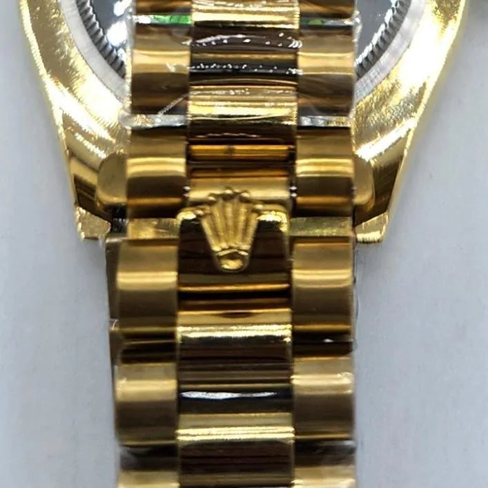 Men’s Luxury Gold Chain Watch with Olive Green Dial – Automatic Style Fluted Bezel Wristwatch