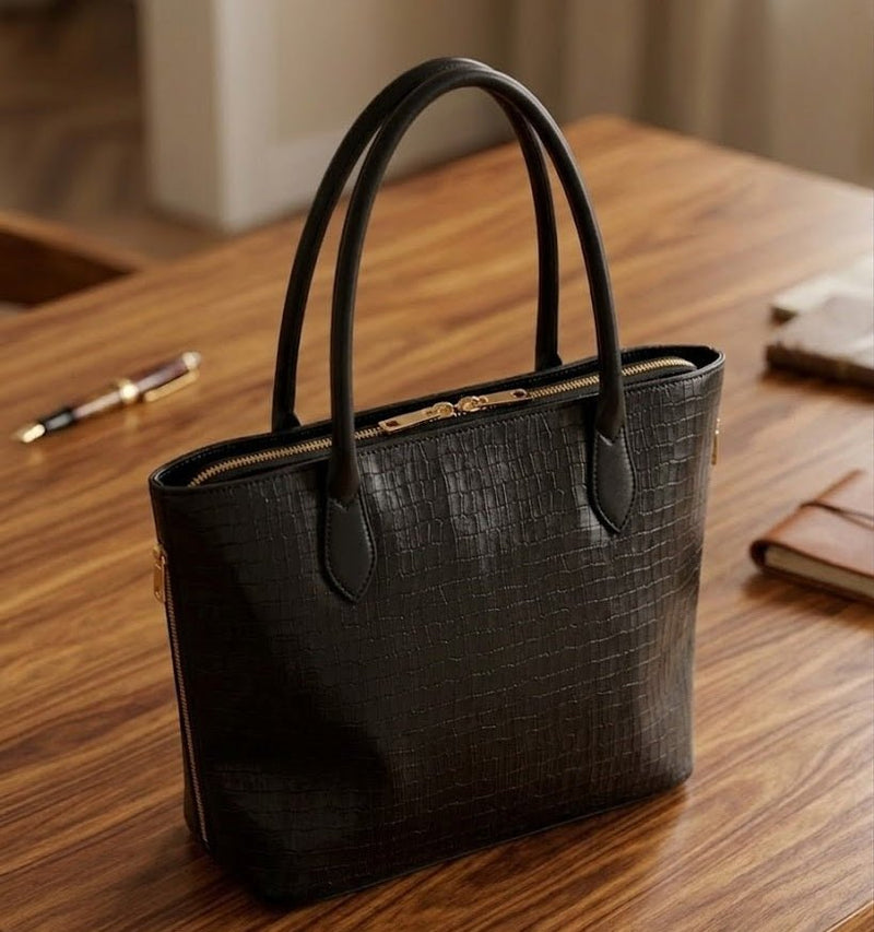 Women's Elegant Croc Texture Tote Bag – Chic Everyday Statement Handbag