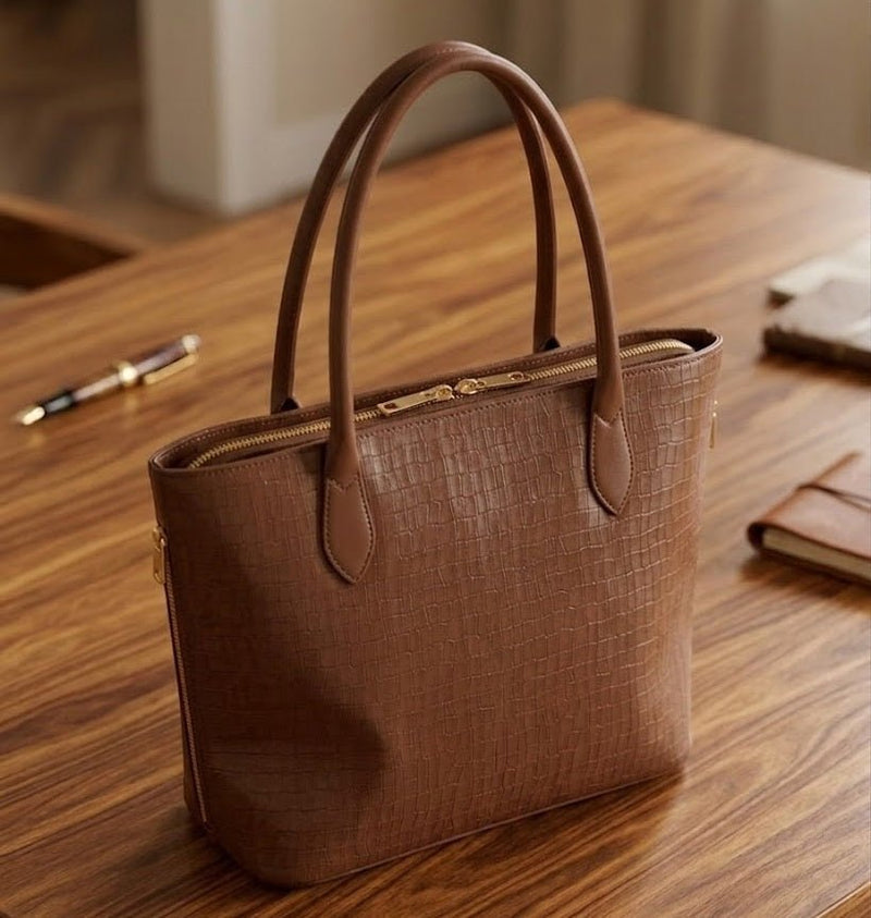 Women's Elegant Croc Texture Tote Bag – Chic Everyday Statement Handbag