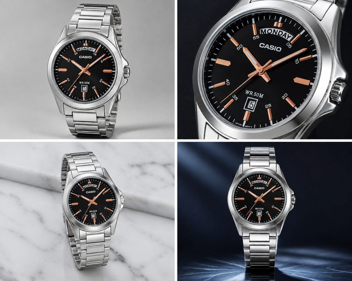 Casio MTP-1370D-1A2VDF Men's Silver Stainless Steel Watch – Black Dial Quartz